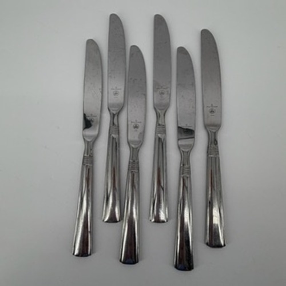 Pfaltzgraff Kenilworth Stainless Steel Dinner Knives Ribbed Neck Set of 6 Silver